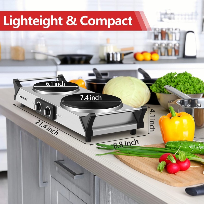 Hot Plate, Techwood Double Burner for Cooking, 1800W Countertop Electric