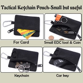 Tactical Keychain Pouch - Military Mini Size Belt Gear EDC Pocket Organizer as Coin Purse ID Card Holder Car Fob Key Waist Case Wallet Earphone Pack, Black