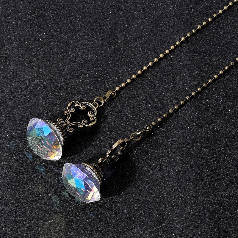Boguish 2Pcs Crystal Ceiling Fan Pull Chains Ornament Colorful Diamond