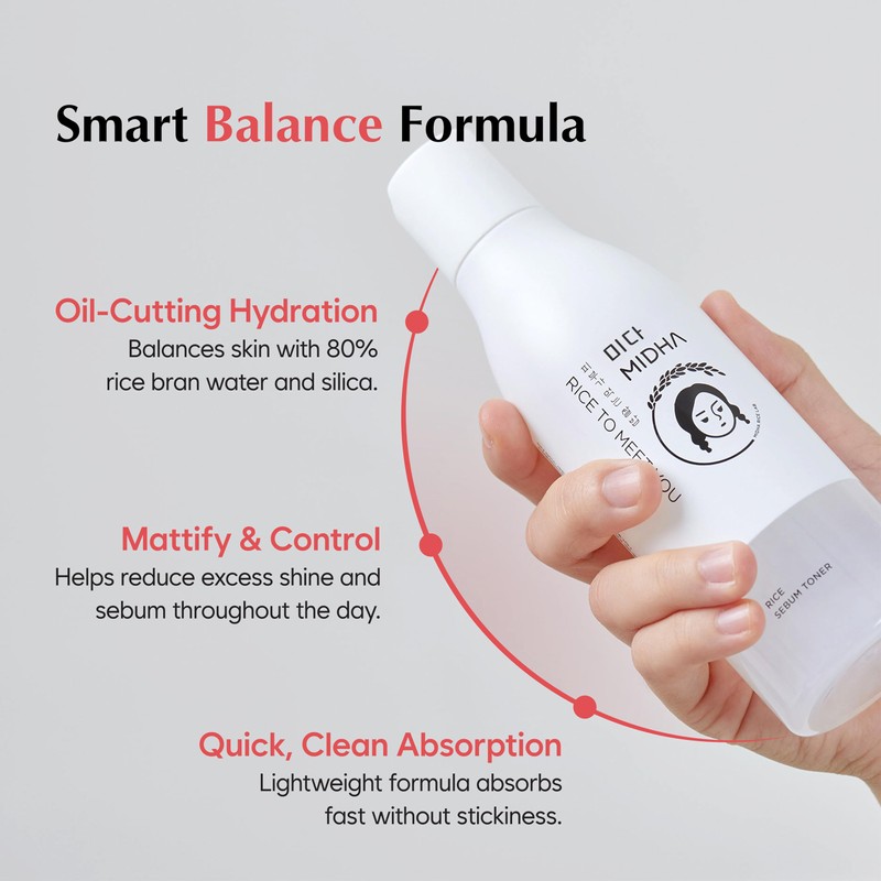 MIDHA Rice Sebum Toner,6.76fl.oz/200ml,Hydrating, Pore Refining, 80% Pure Rice bran