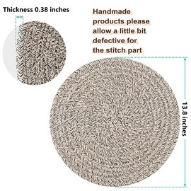 WENFOME 6 Pack Round Woven Placemats,13.8 inch Plate Chargers Mixed Brown Thick Place Mats Cotton Rope Braided Tablemats Rattan Mats for Christmas Table Decoration
