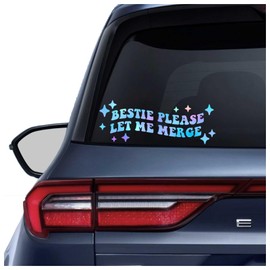 2 x Bestie Please Let Me Merge Bumper Sticker Vinyl Decal for Cars Vinyl Sticker Car Bumper Sticker, New Driver, Funny Car Sticker Trendy & Cute Car/Truck Decals (7in+9in)