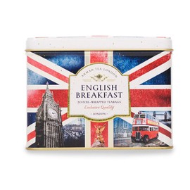 Ahmad Tea English Breakfast Tea in Nostalgic Britain metal gift Caddy, 20 foil wrapped teabags,1768U