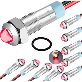 RUNCCI-YUN 10pcs 12V-24V 6 mm 1/4 Inch DC LED Metal Indicator Light Waterproof Signal Lamp (Red)