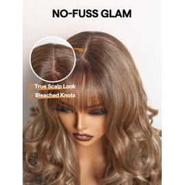 GORGIUS Highlight Wigs with Bang Body Wave Wig Natural Highlights Glueless Wavy Wig Crafted with Style-Archive Human-Hair-Like Premium Fiber, Realistic Look with True Scalp