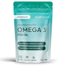Omega 3 Fish Oil Capsules High Strength Supplement 2000mg | EPA 660mg, DHA 440mg | 60 Soft Gels (not Gummies/Tablets) | UK Made & Tested