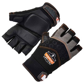 Ergodyne ProFlex 900 Impact Protection Work Gloves, Padded Palm, Half-Finger, Small,Black