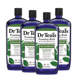 Dr. Teal's 닥터 틸의 순수 34온스(4팩) 유칼립투스 엡섬 안도감, 목욕, 거품 휴식과 스피어민트로 소금 Dr. Teal's Pure 34oz (4 Pack) Eucalyptus Epsom Salt Soaking Solution for Relaxation, Bath, and Foam with Spearmint