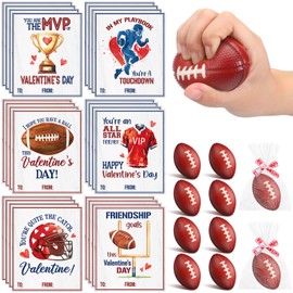 JellyArch 24 Set Valentine's Day Gifts for Kids Cards with Squeeze Footballs, Sports Themed Valentines Day Gifts Classroom Exchange for Valentines Party Favors School Prizes Birthday Party Supplies