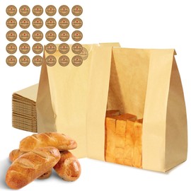 120PCS Bread Bags for Homemade Bread Paper Sourdough Bread Bags Large Bakery Bags with Window for Baked Food Packaging Storage Gift Giving Includes 120PCS Label Seal Stickers 13.7x8.3x3.5in