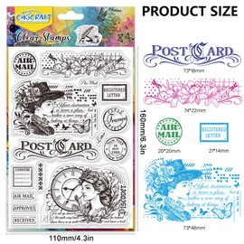 CHGCRAFT Vintage Ladies Clear Stamps Postcard Transparent Stamps Letter Silicone Clear Stamp Seals for DIY Scrapbooking Photo Album Decoration, 4.3x6.3 inch