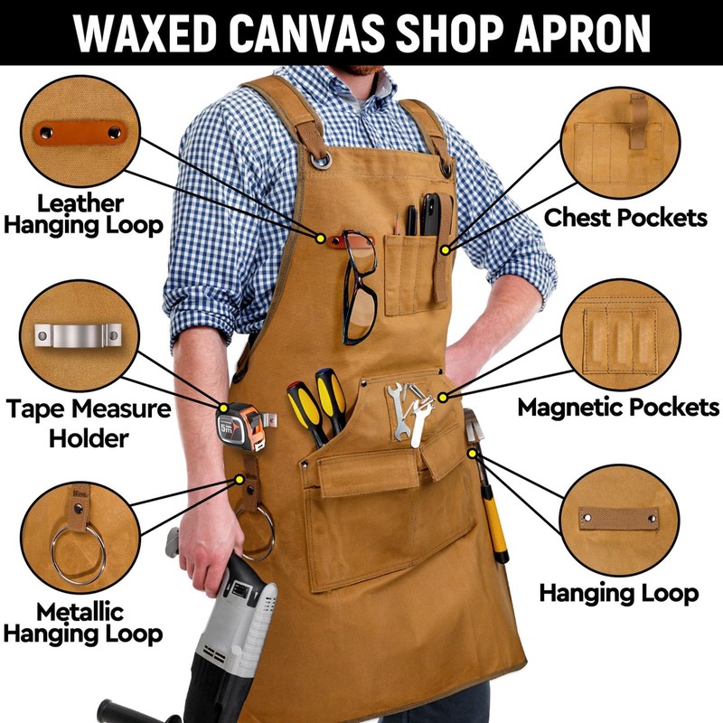 Woodworking Apron for Men, Shop Apron 20 oz Canvas Work