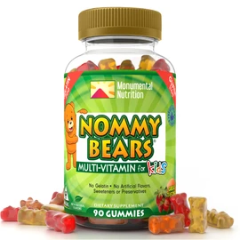 NOMMY BEARS MULTIVITAMIN Gelatin-Free Gummies: for Kids, Children, Teens, Nom Nom Yummy, 3 Delicious Flavors, 11 Essentials, Gluten-Free, Halal Certified, Mommy Approved, Bear Shapes, Vegetarian