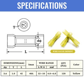 Qibaok 120 PCS Heat Shrink Waterproof Butt Connectors - Insulated Electrical Wire Crimp Splice Terminal 12-10 AWG for Automotive, Marine, Boat, Truck, Trailer, Stereo