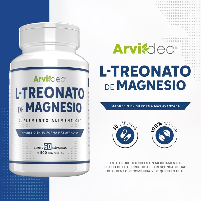 L-Treonato de Magnesio - 60 Cápsulas de 500 mg -