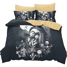 Ankeyoo Nightmare Before Christmas Duvet Cover 3 Pcs Set with 2 Pillowcases Cartoon Skull Bedding Set with Zipper Closure Luxury Soft Microfiber Bedding (King (U.S. Standard))