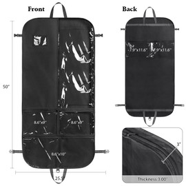 Kntiwiwo Costume Garment Bags for Dancers, 50 Inch Dance Competition Costume Bag, 3 Medium Clear Zipper Pockets and 2 Back Zippered Pockets with 1 xPendant, 3 x Badge - Black