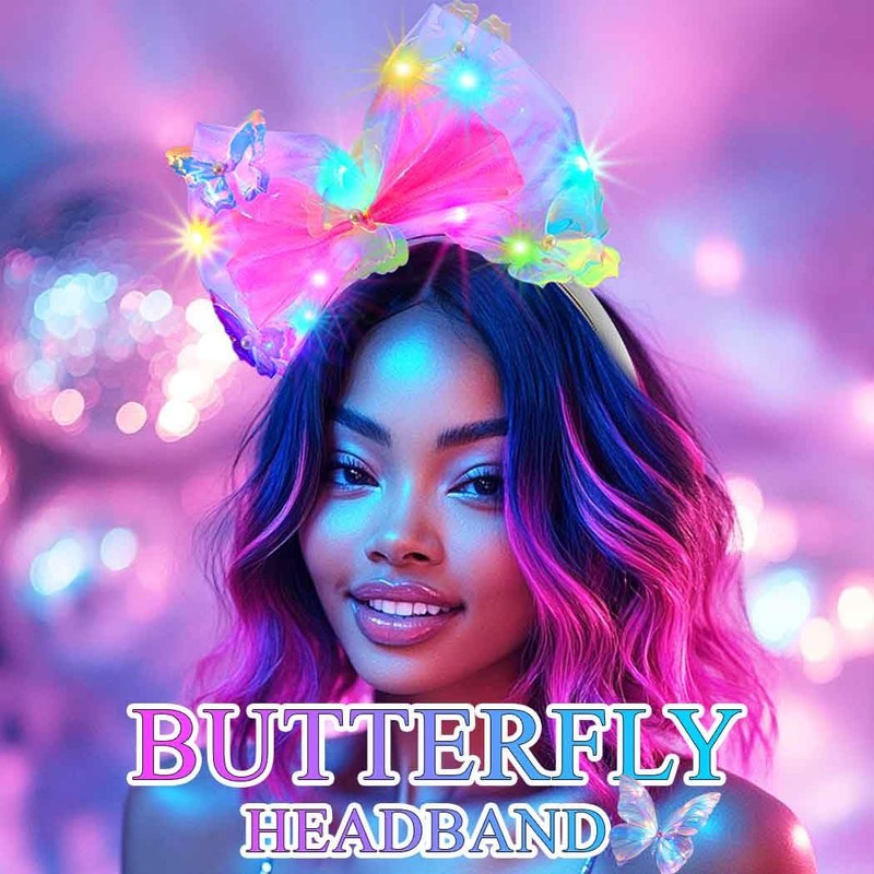 Asooll Light Up Bow Headband Glowing Headpiece Butterfly Hair Accessories