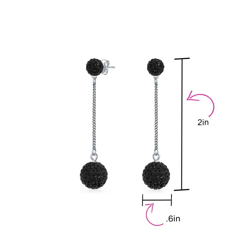 Black Crystal Pave Round Double Disco Ball Drop Sparkle Linear