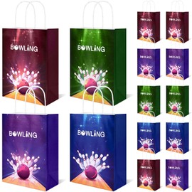 16 Pcs Bowling Paper Bags Bowling Themed Goodie Snacks Treat Bags with Handles for Bowling Party Favors Supplies