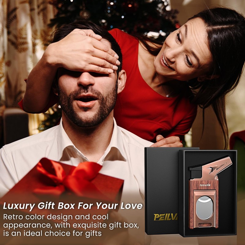 Torch Lighter with Built-in Straight Tool, Punch, Windproof Jet Flame