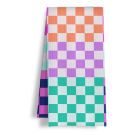 HSIASHENG Colorful Checkered Kitchen Towels, Boho Abstract Checkered Dish Tea Towels, Trendy Preppy Plaid Checkerboard Decorative Hand Towel for Bathroom Kitchen Spa Gym, 16x24 Inch