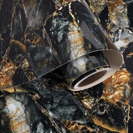VaryPaper 32"x118" Black and Gold Marble Contact Paper Peel and Stick Countertops Waterproof Marble Wallpaper Self Adhesive Removable Counter Contact Paper for Kitchen Cabinets Drawers Desk Bathroom