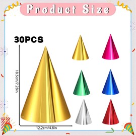 GegXcn Party Hats, 30 Pack Metallic Foil Cone Hats for Birthday Parties, Weddings & Celebrations, for Adults & Kids