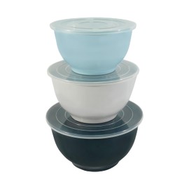 TP Large Mixing Bowl Set with Lids, Melamine Nesting Bowls Set for Pasta Baking Salad Mixing, Set of 3, Blue and White