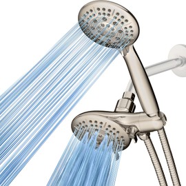 Cobbe 48-Setting High Pressure 3-Way Shower Head Combo, Hand Held Shower & Rain Shower Separately or Together, 4.7" Dual 2 in 1 Showerhead with Hose - Brushed Nickel - U.S. Invention Patents