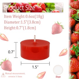 Tea Candles Handmade 24 Pack Strawberry Scented Smokeless Tea Lights Candle 7 Hour Long Burning Tealight Candle for Wedding Yoga Spa Decoration(Red)