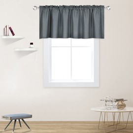 DECOVSUN Gray Valance for Windows 52x18 Inch Solid Thermal Insulated Blackout Rod Pocket Kitchen Short Curtain Toppers Grey Valance for Bathroom Living Room 1 Panel