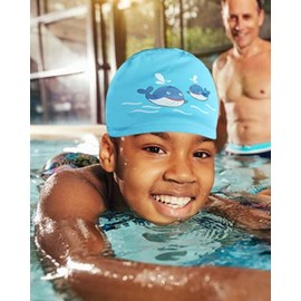 TODREMOU Swimming Cap Swim Kids Hat-Whale Fabric 3-6-10 Girls Boys Caps Hats