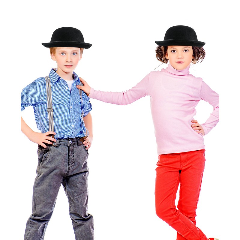 Puyawen 2 Pcs Black Bowler Hats Felt Round Top Hat
