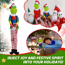 Green Monster Doll Christmas Plush Toy, 11.81'' Suffed Decor for Home Tree, Naughty Elf Doll Xmas Indoor Ornament (Rainbow)
