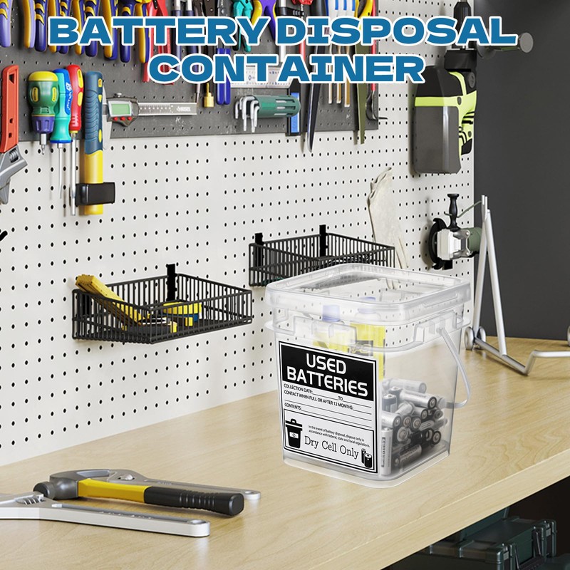 2 Pcs Battery Disposal Container 1 Gallon Dry Cell Storage