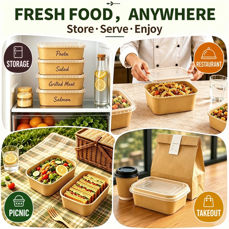 60 Pack 29OZ Disposable Meal Prep Containers, Paper Bowls With