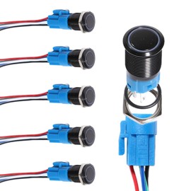 aikoolwer Latching Push Button Switch 16mm 12V Car Blue LED Light Angel Eye Metal Toggle Socket Plug Black Shell Locking