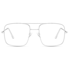 Metal Large Frame Anti Blue Light Eyewear Glasses PC Oversized Flat Glasses For Womens/Mens Blue Light Blocking Light Weight Clear Lens Glasses Gol/Silver/Black (Silver)