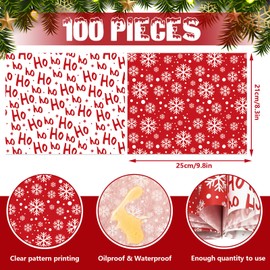 JarThenaAMCS 100Pcs Christmas Wax Paper for Food 9.8 x 8.3inch Snowflake Ho Ho Deli Paper Tissue Red White Sandwich Wrap Paper Xmas Oil-Proof Picnic Liner for Winter Party Kitchen Supplies