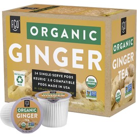 Organic Ginger Tea K-Cup Pods, 24 Pods by FGO - Compatible with Keurig - Naturally Caffeine-Free Herbal Tea, USDA Organic, Non-GMO, & Recyclable