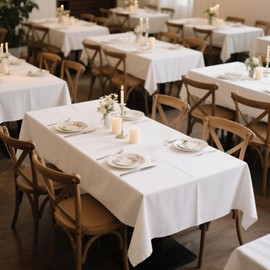 MRJ 6 Pack White Rectangle Tablecloth 70 X 120 Inch Stain and Wrinkle Resistant Table Clothes for Barbecue Picnic Dining Table Cover