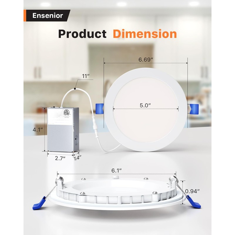 Ensenior 24 Pack 6 Inch LED Recessed Ceiling Light, Dimmable,