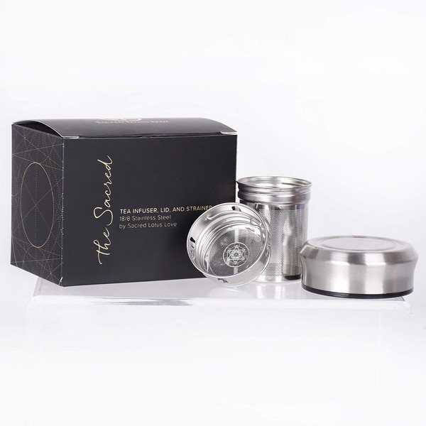 The Sacred Tea - Juego de accesorios para vaso de té, incluye colador, infusor, una tapa y sello de acero inoxidable