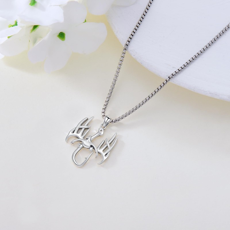 PROESS Fish Hook Necklace for Men 925 Sterling Silver Antler