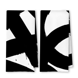 ArtisaEura Abstract Black and White Kitchen Towels Set of 2, Modern Black and White Dish Tea Towels for Kitchen, Abstract Decor Hand Towels, Modern Bathroom Decor, 16x24 Inches