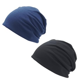 AYNKH 2 Packs Unisex Slouch Beanie Hat ，Lightweight and Soft Classic Baggy Cap ，Hip-Hop Winter Summer Hat for Women and Men, Black & Blue
