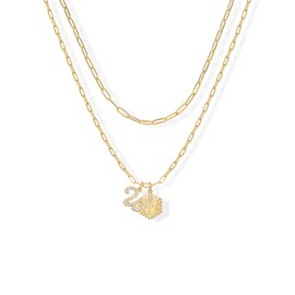 PAVOI 14K Yellow Gold Plated Initial Letter Pendant Layered Necklace for Women - Alphabet Letter Statement Layering Necklace - Letter W, Yellow Gold, Cubic Zirconia