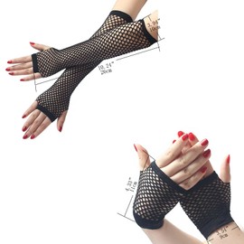 Lansonee 2 Pair Fishing Net Elastic Gloves,Long And Short Sexy Fishing Net Long Gloves,Women's Party Makeup Dress Short Skirt-Black