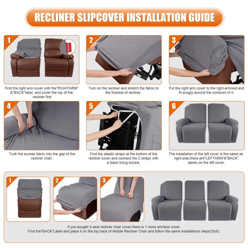 VANSOFY Recliner Cover, 3-Pieces Stretch Reclining Couch Covers with Pockets